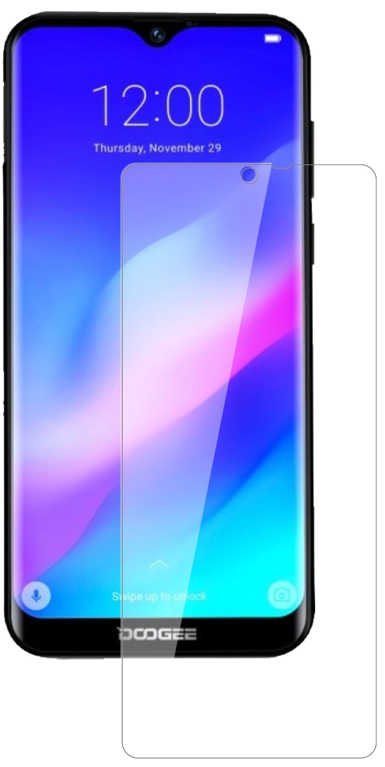 DoogeeY8 Plus (2019) mit aufgebrachter dipos Flex Schutzfolie, glasklare Darstellung ohne Einschränkungen