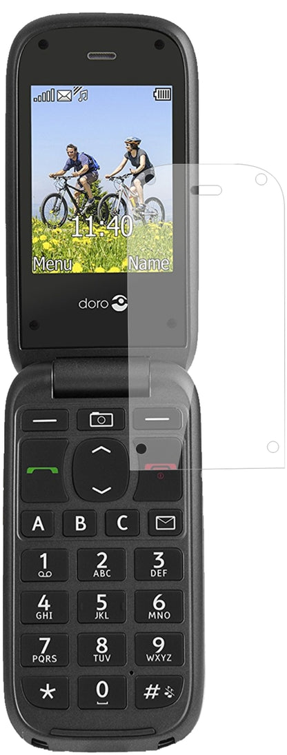 DoroPhoneEasy 613 mit aufgebrachter dipos Flex Schutzfolie, glasklare Darstellung ohne Einschränkungen