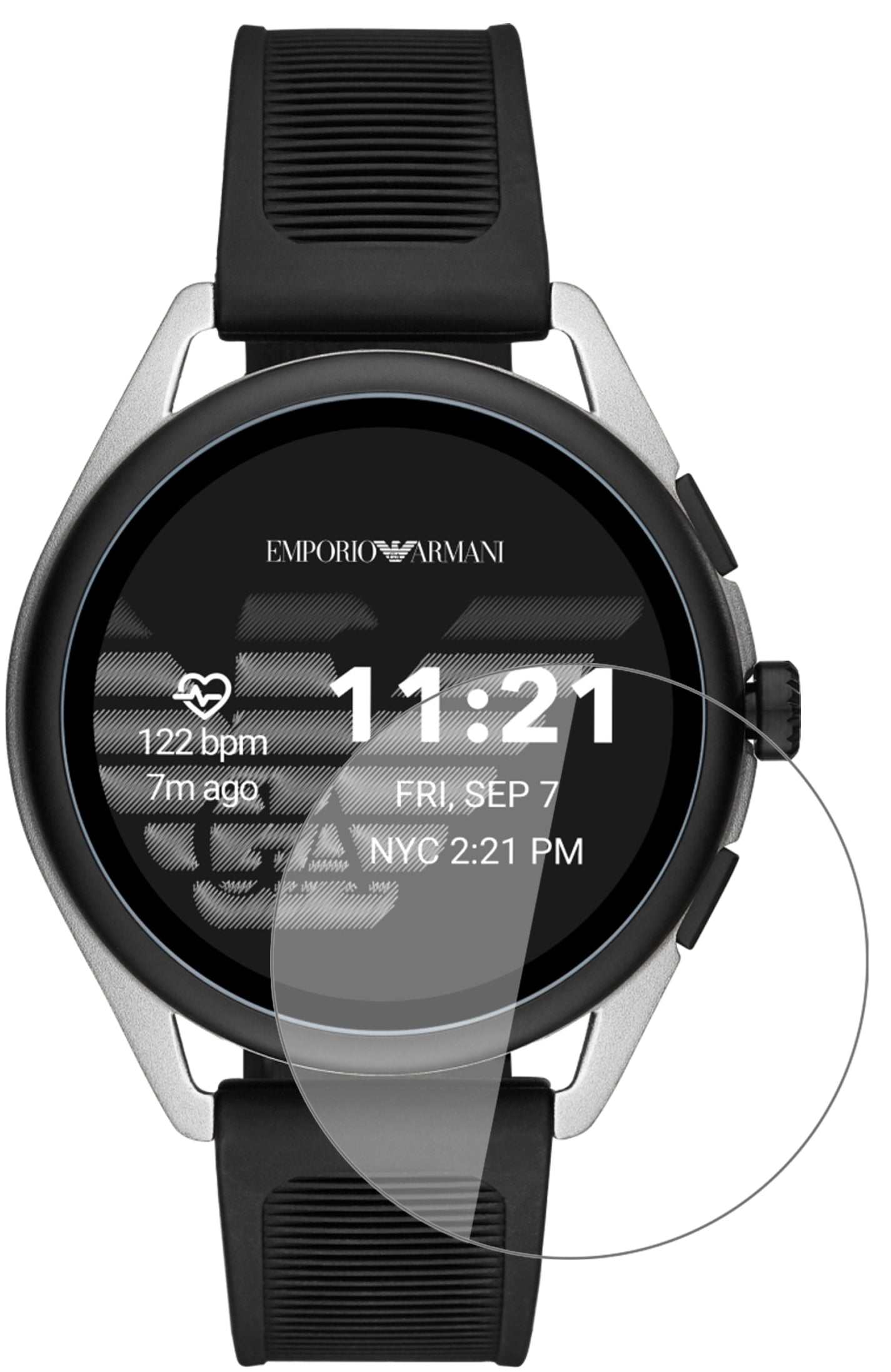 Emporio ArmaniSmartwatch 3 mit aufgebrachter dipos Flex Schutzfolie, glasklare Darstellung ohne Einschränkungen