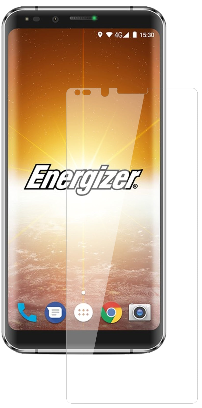 EnergizerPowermax P600S mit aufgebrachter dipos Flex Schutzfolie, glasklare Darstellung ohne Einschränkungen