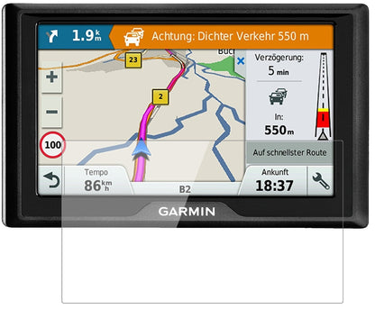 GarminDrive 5 MT-S EU mit aufgebrachter dipos Flex Schutzfolie, glasklare Darstellung ohne Einschränkungen