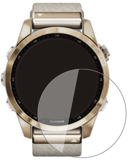 GarminFenix 7S (42 mm) mit aufgebrachter dipos Flex Schutzfolie, glasklare Darstellung ohne Einschränkungen