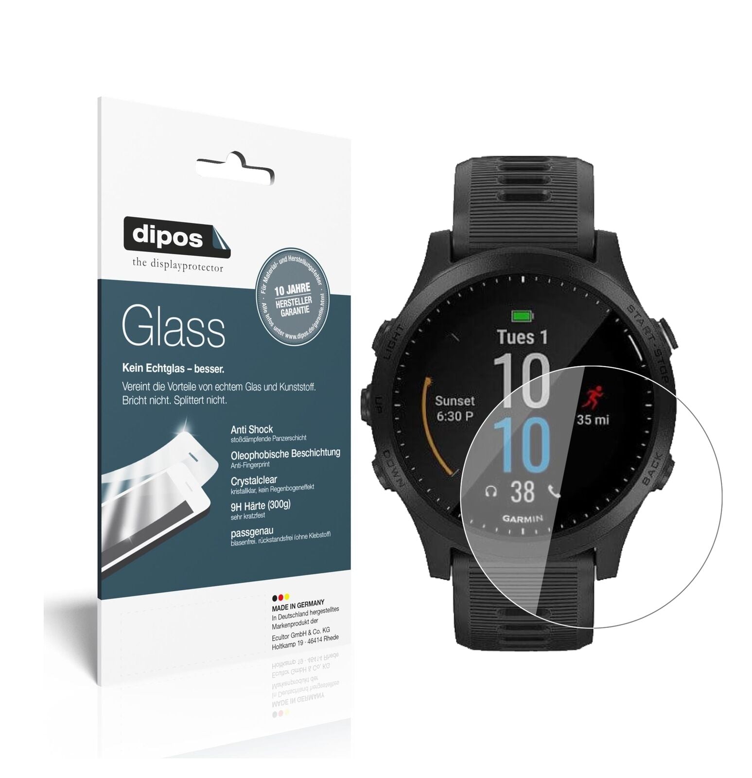 GarminForerunner 945 mit aufgebrachter dipos Flex Schutzfolie, glasklare Darstellung ohne Einschränkungen