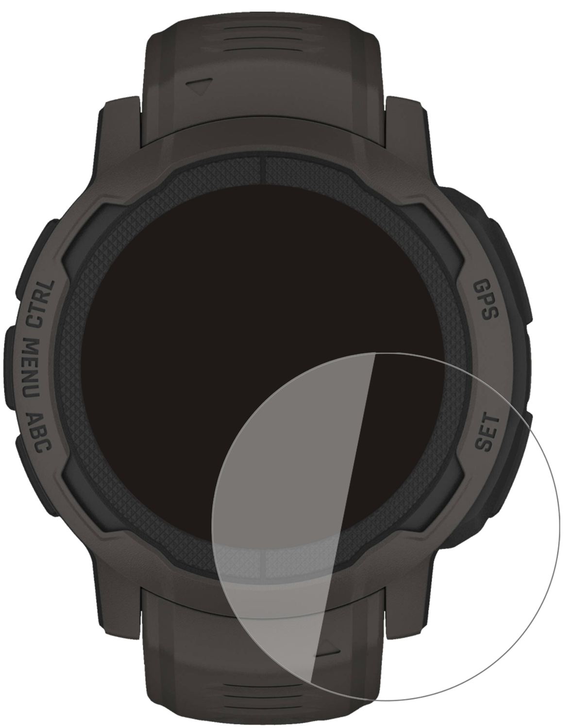 GarminInstinct 2 (40mm) mit aufgebrachter dipos Flex Schutzfolie, glasklare Darstellung ohne Einschränkungen