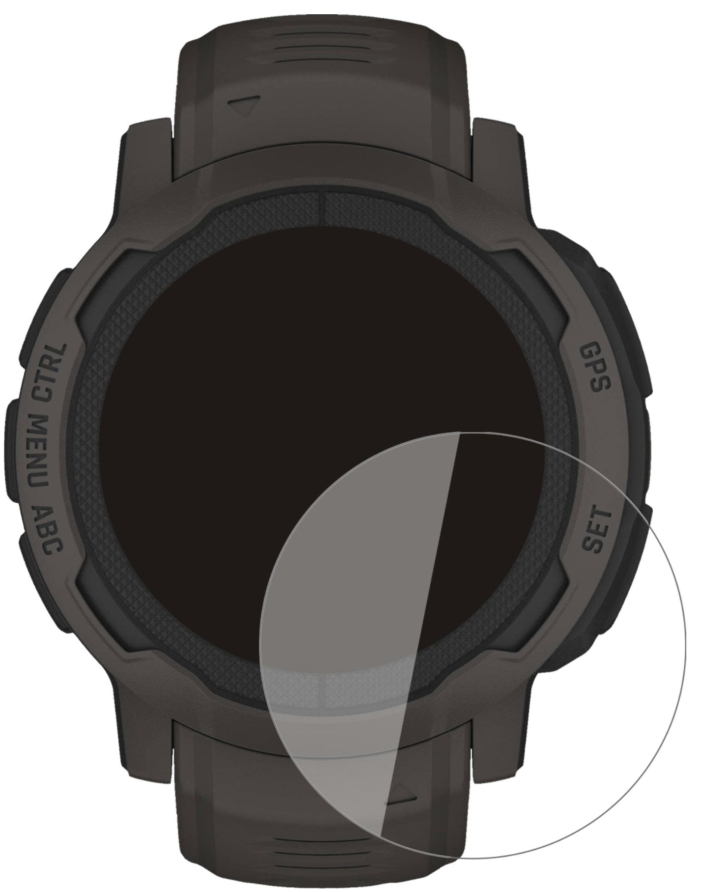 GarminInstinct 2 (40mm) mit aufgebrachter dipos Flex Schutzfolie, glasklare Darstellung ohne Einschränkungen