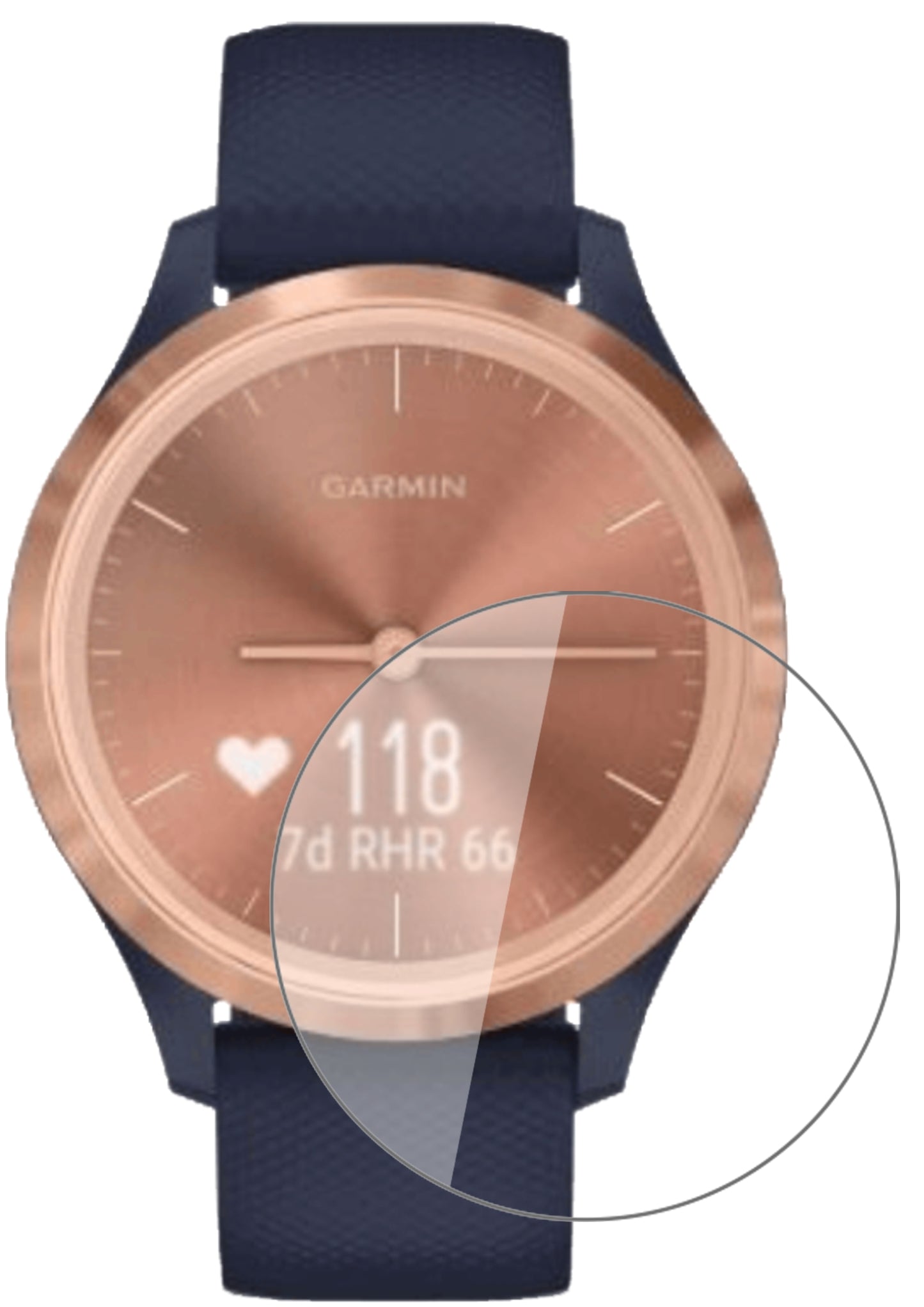 GarminVivomove 3s mit aufgebrachter dipos Flex Schutzfolie, glasklare Darstellung ohne Einschränkungen