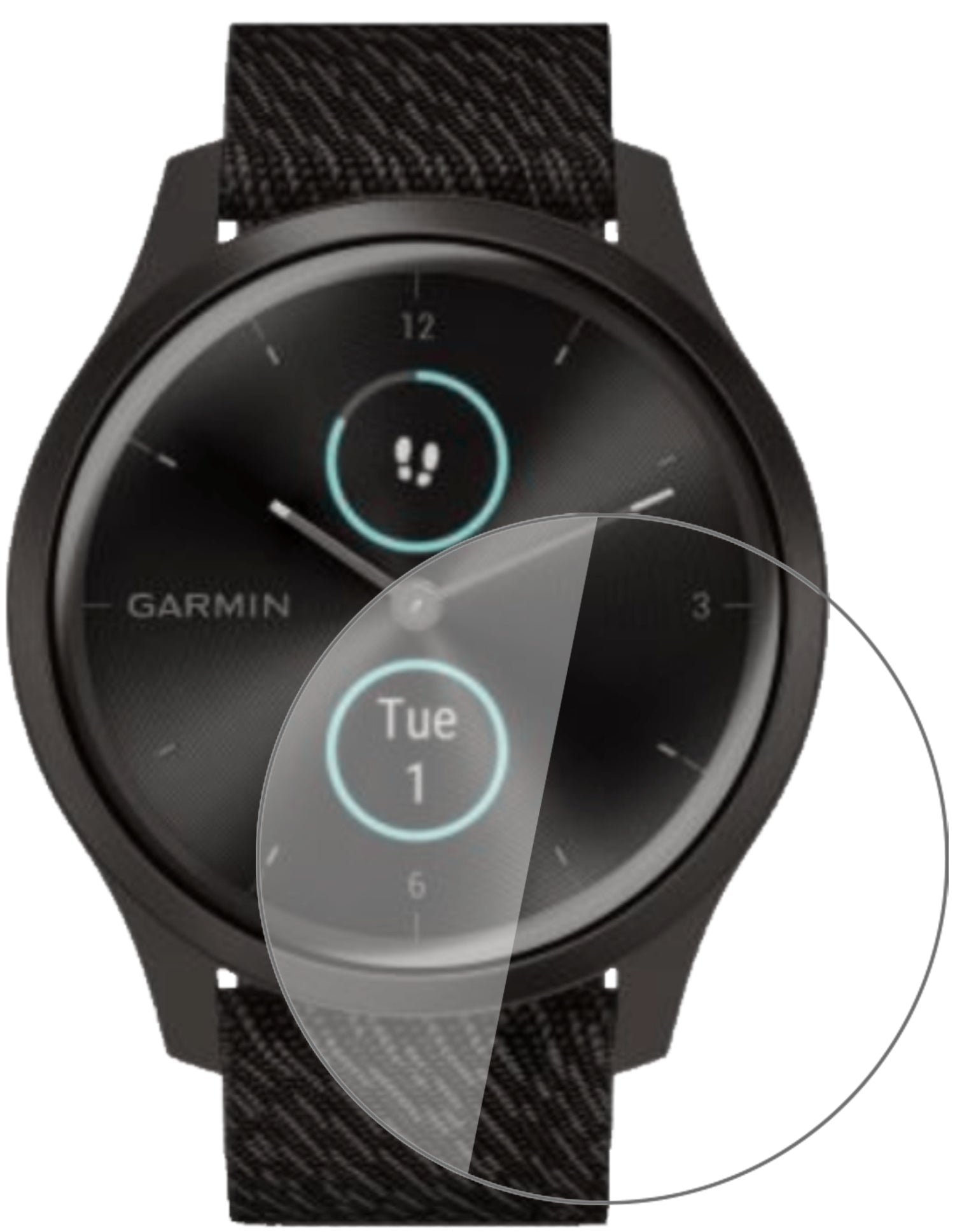GarminVivomove Style mit aufgebrachter dipos Flex Schutzfolie, glasklare Darstellung ohne Einschränkungen