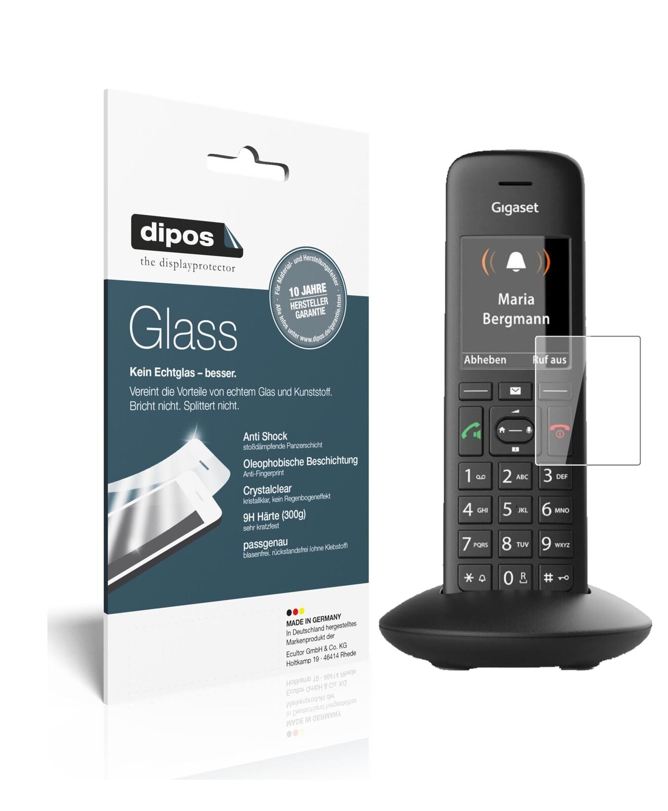 GigasetC570HX mit aufgebrachter dipos Flex Schutzfolie, glasklare Darstellung ohne Einschränkungen