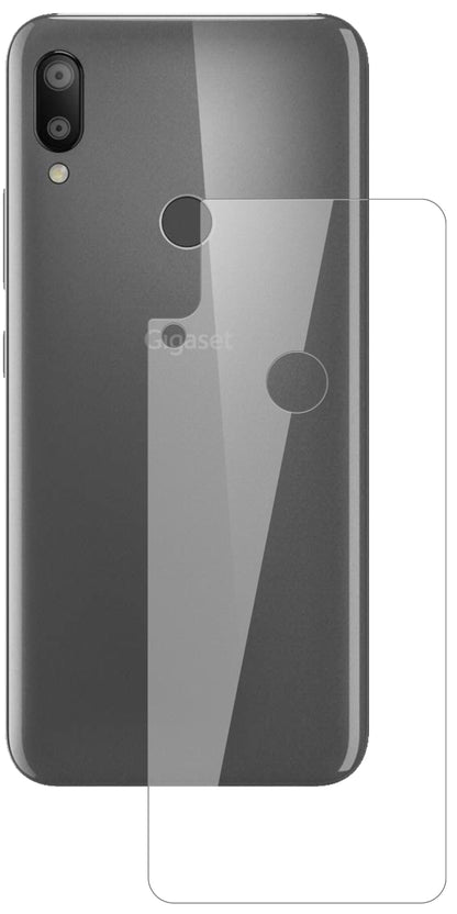 GigasetGS190 Rückseite mit aufgebrachter dipos Flex Schutzfolie, glasklare Darstellung ohne Einschränkungen