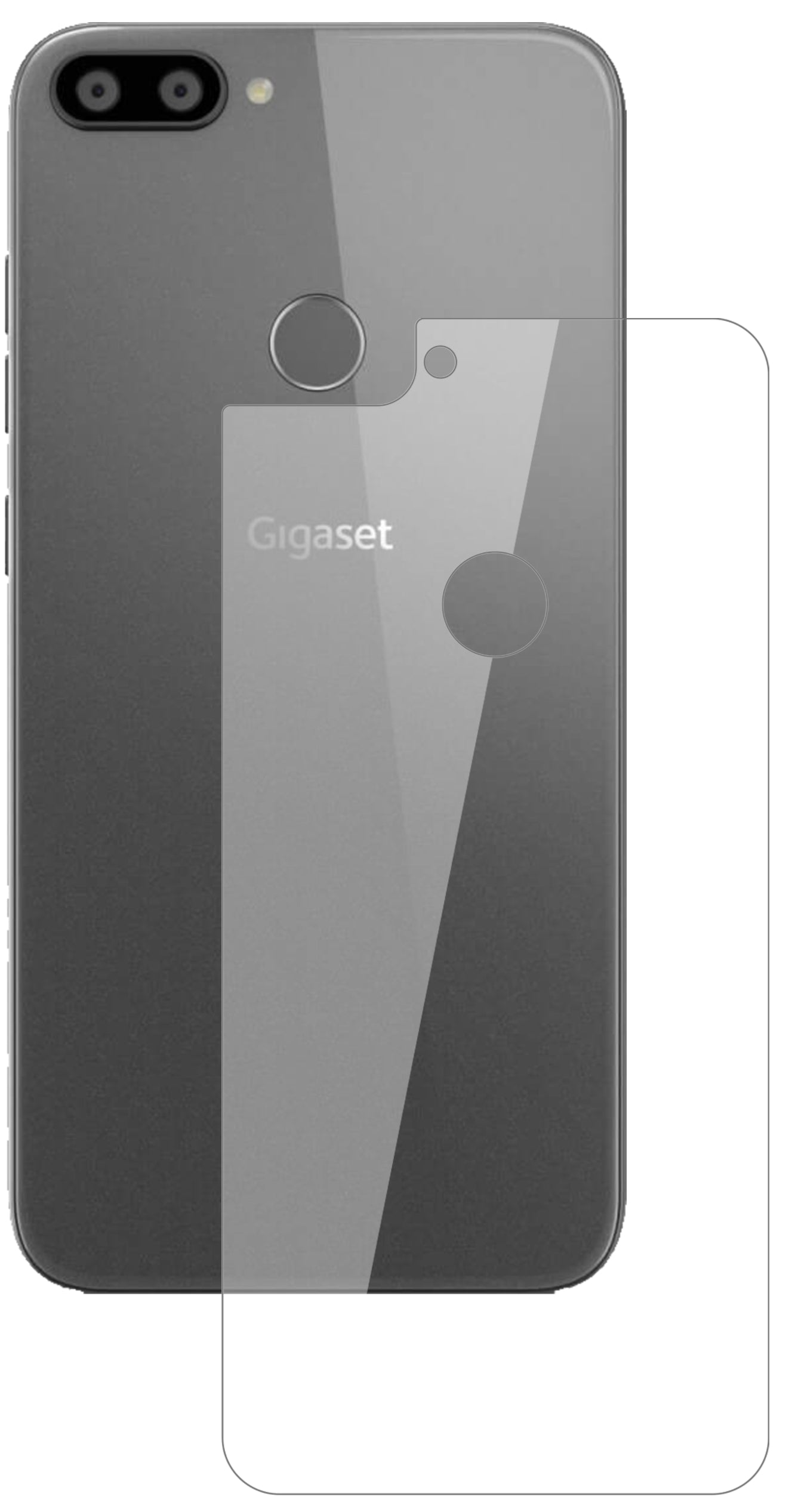 GigasetGS195 Pummelphone Rückseite mit aufgebrachter dipos Flex Schutzfolie, glasklare Darstellung ohne Einschränkungen