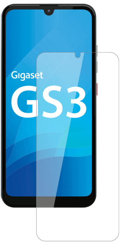 GigasetGS3 mit aufgebrachter dipos Flex Schutzfolie, glasklare Darstellung ohne Einschränkungen