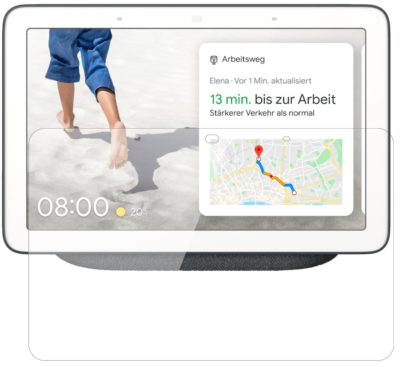 GoogleNest Max mit aufgebrachter dipos Flex Schutzfolie, glasklare Darstellung ohne Einschränkungen