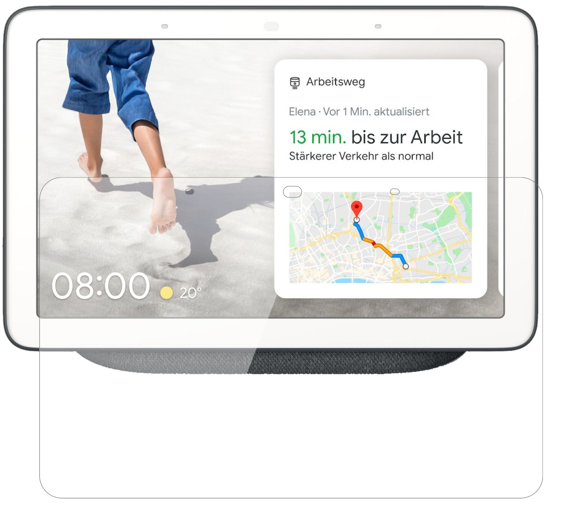 GoogleNest Max mit aufgebrachter dipos Flex Schutzfolie, glasklare Darstellung ohne Einschränkungen