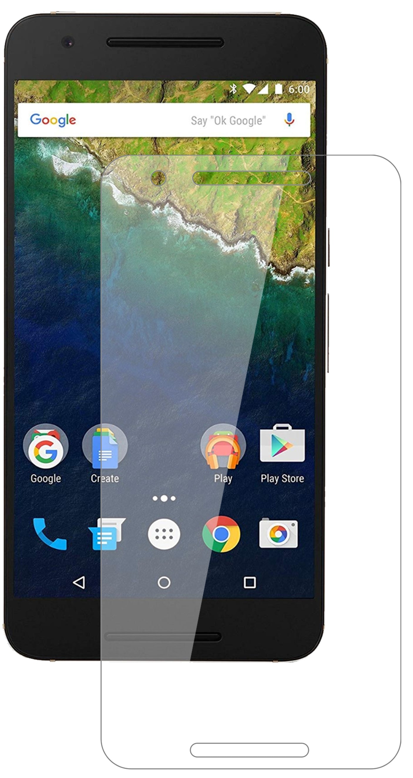 GoogleNexus 6P mit aufgebrachter dipos Flex Schutzfolie, glasklare Darstellung ohne Einschränkungen