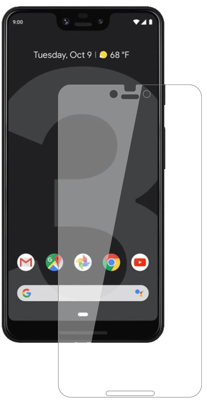 GooglePixel 3 XL mit aufgebrachter dipos Flex Schutzfolie, glasklare Darstellung ohne Einschränkungen