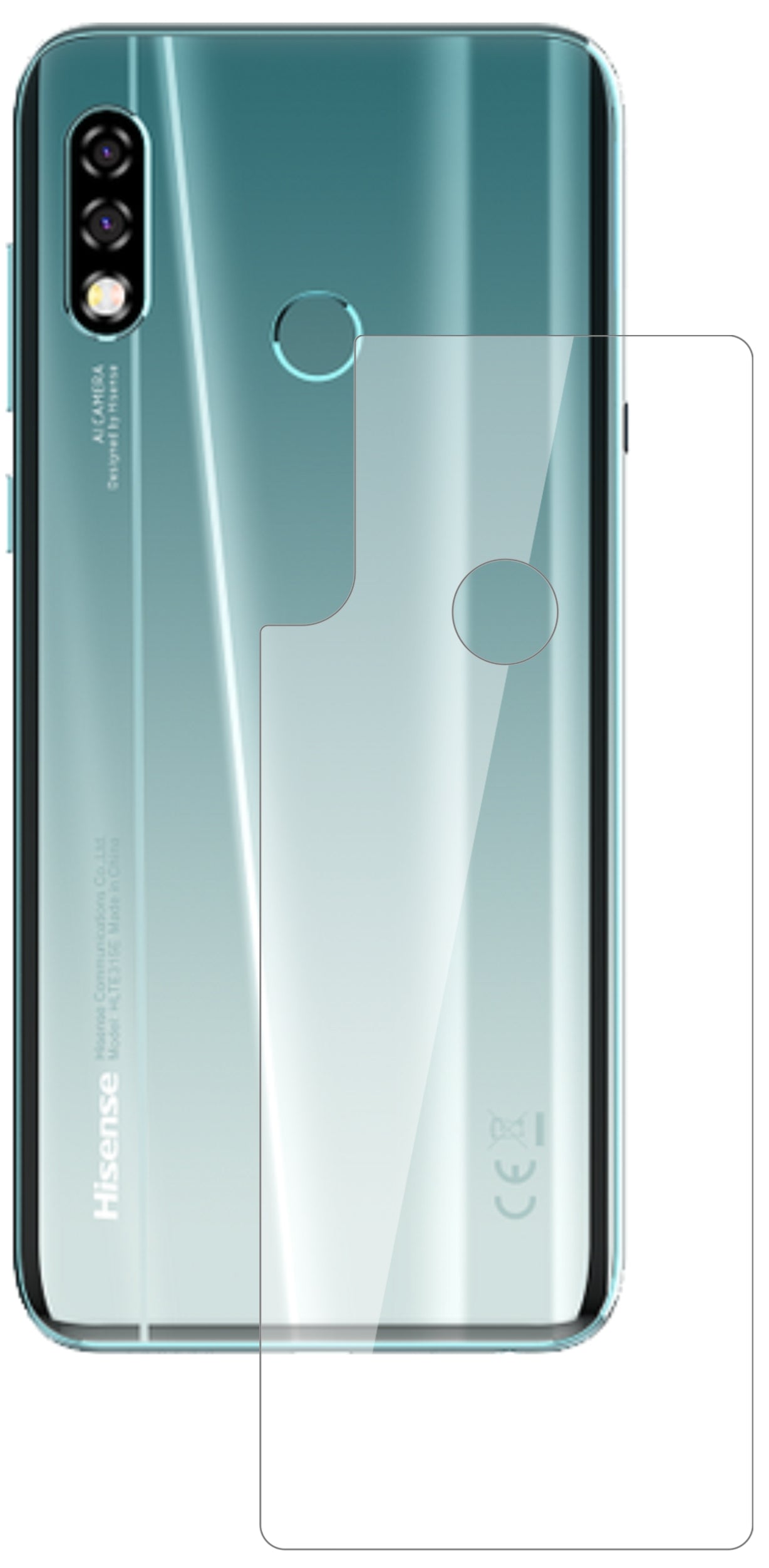 HisenseInfinity H30 Rückseite mit aufgebrachter dipos Flex Schutzfolie, glasklare Darstellung ohne Einschränkungen