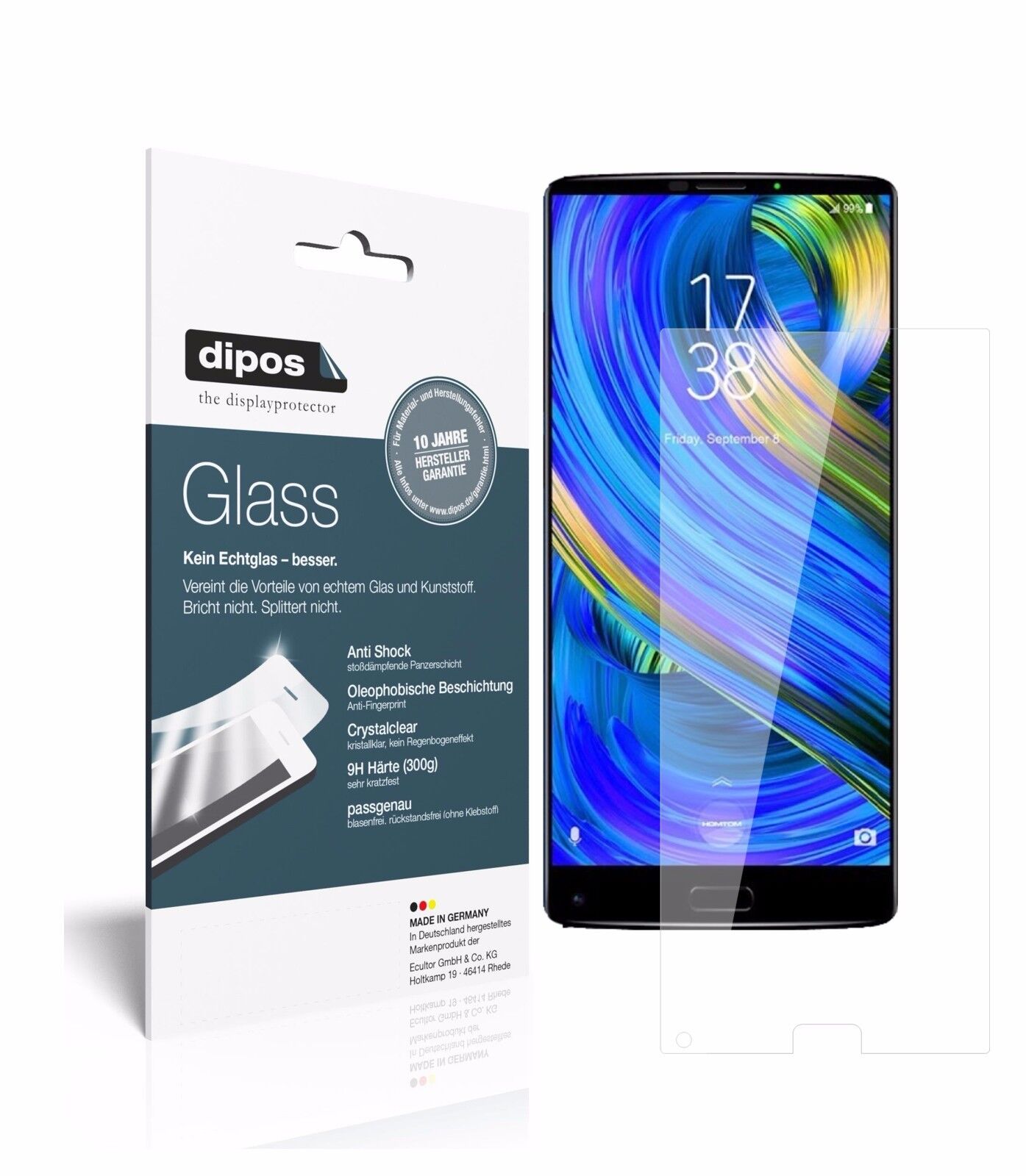 HOMTOMS9 Plus mit aufgebrachter dipos Flex Schutzfolie, glasklare Darstellung ohne Einschränkungen