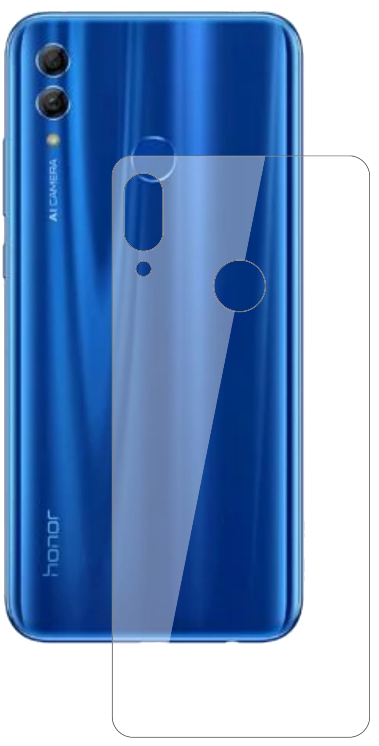 Honor10i Rückseite mit aufgebrachter dipos Flex Schutzfolie, glasklare Darstellung ohne Einschränkungen