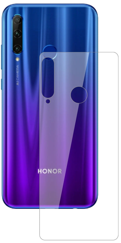 Honor20i Rückseite mit aufgebrachter dipos Flex Schutzfolie, glasklare Darstellung ohne Einschränkungen
