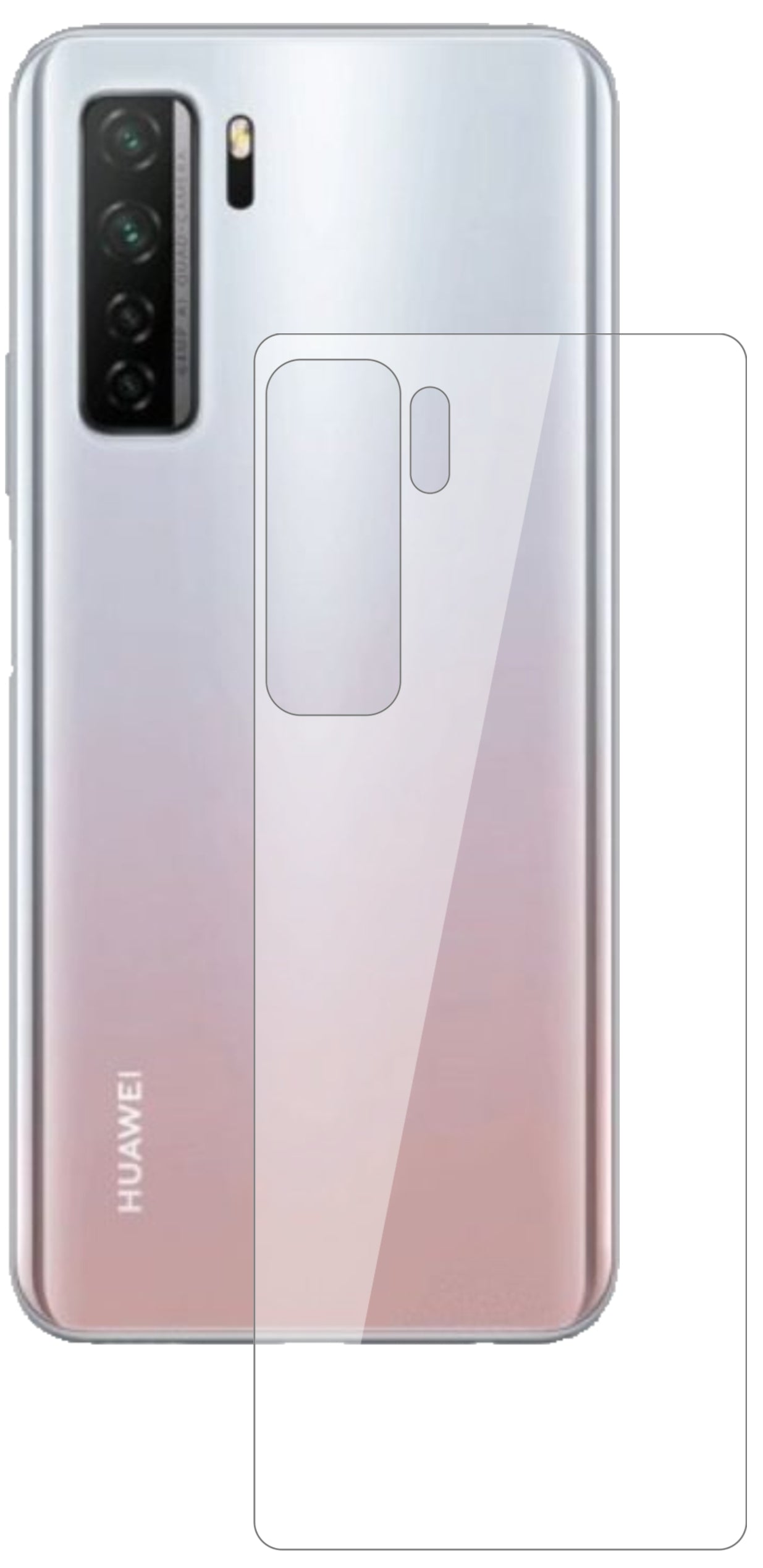 Honor30S Rückseite mit aufgebrachter dipos Flex Schutzfolie, glasklare Darstellung ohne Einschränkungen