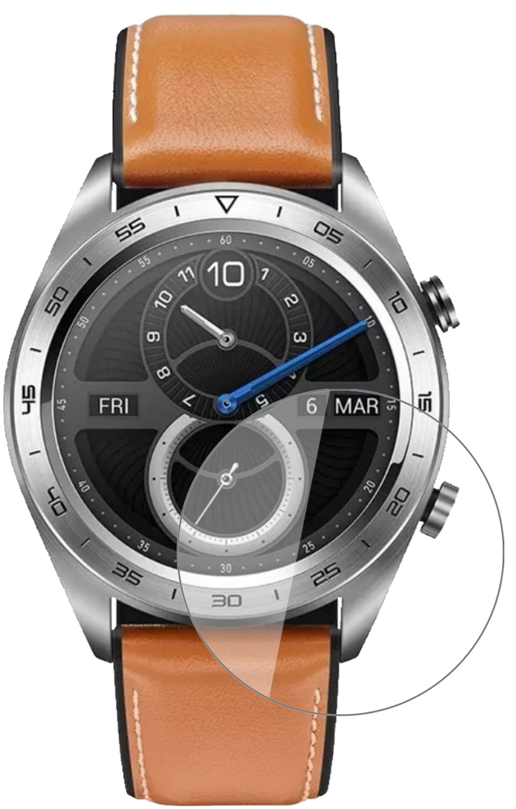 HonorWatch Magic mit aufgebrachter dipos Flex Schutzfolie, glasklare Darstellung ohne Einschränkungen