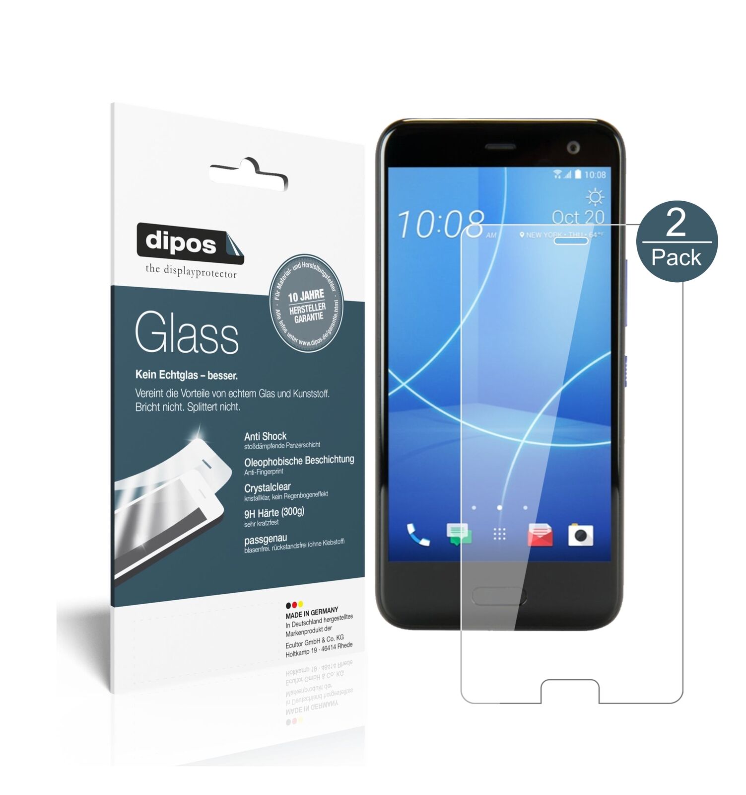HTCU11 Life mit aufgebrachter dipos Flex Schutzfolie, glasklare Darstellung ohne Einschränkungen