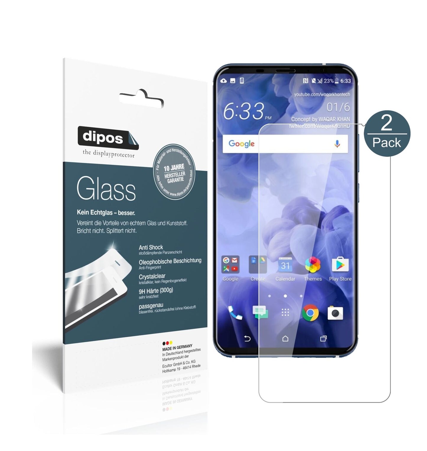 HTCU11 Plus mit aufgebrachter dipos Flex Schutzfolie, glasklare Darstellung ohne Einschränkungen