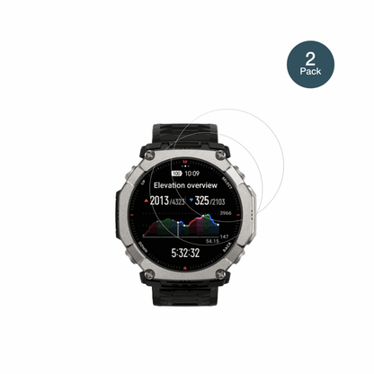 HuamiAmazfit T-Rex Ultra 2 mit aufgebrachter dipos Flex Schutzfolie, glasklare Darstellung ohne Einschränkungen
