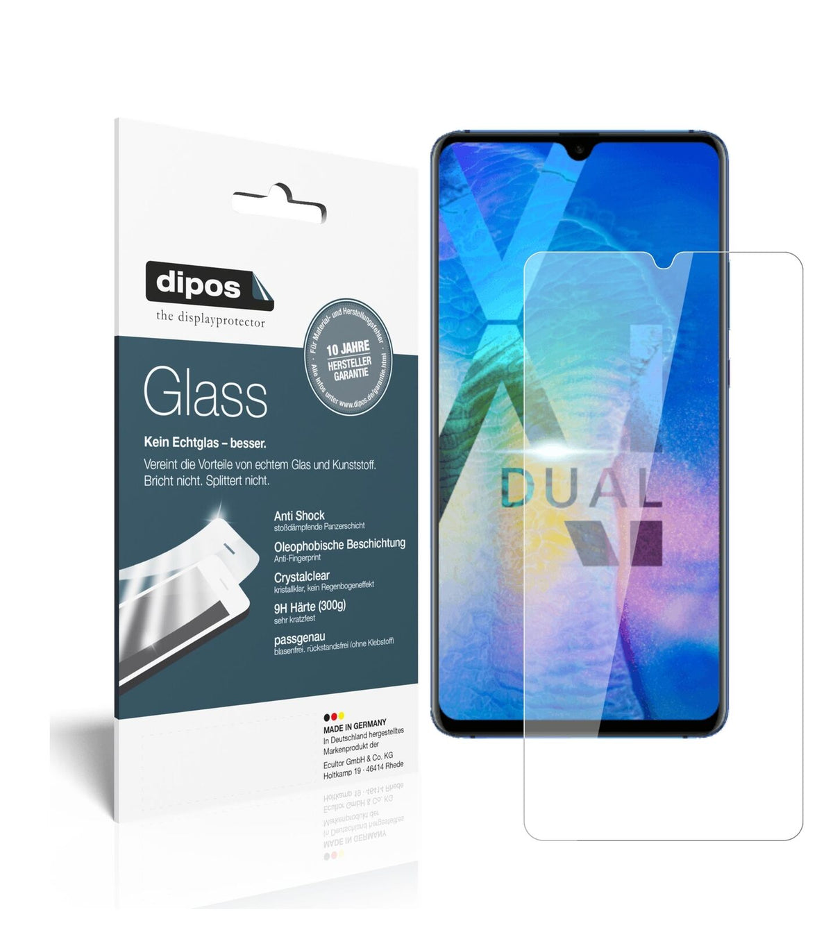 HuaweiMate 20 X mit aufgebrachter dipos Flex Schutzfolie, glasklare Darstellung ohne Einschränkungen