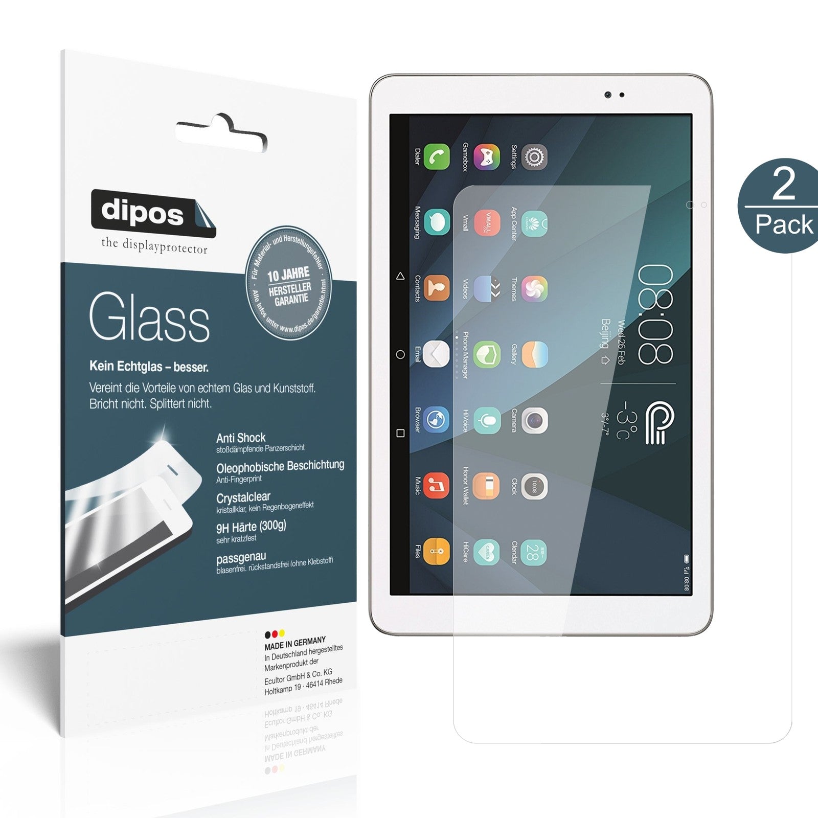 HuaweiMediaPad T1 10 Zoll mit aufgebrachter dipos Flex Schutzfolie, glasklare Darstellung ohne Einschränkungen