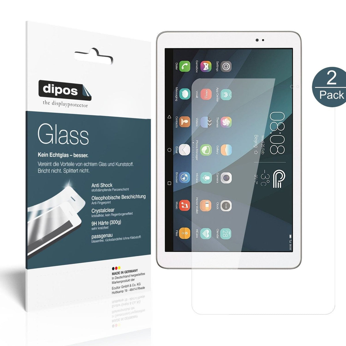 HuaweiMediaPad T1 10 Zoll mit aufgebrachter dipos Flex Schutzfolie, glasklare Darstellung ohne Einschränkungen