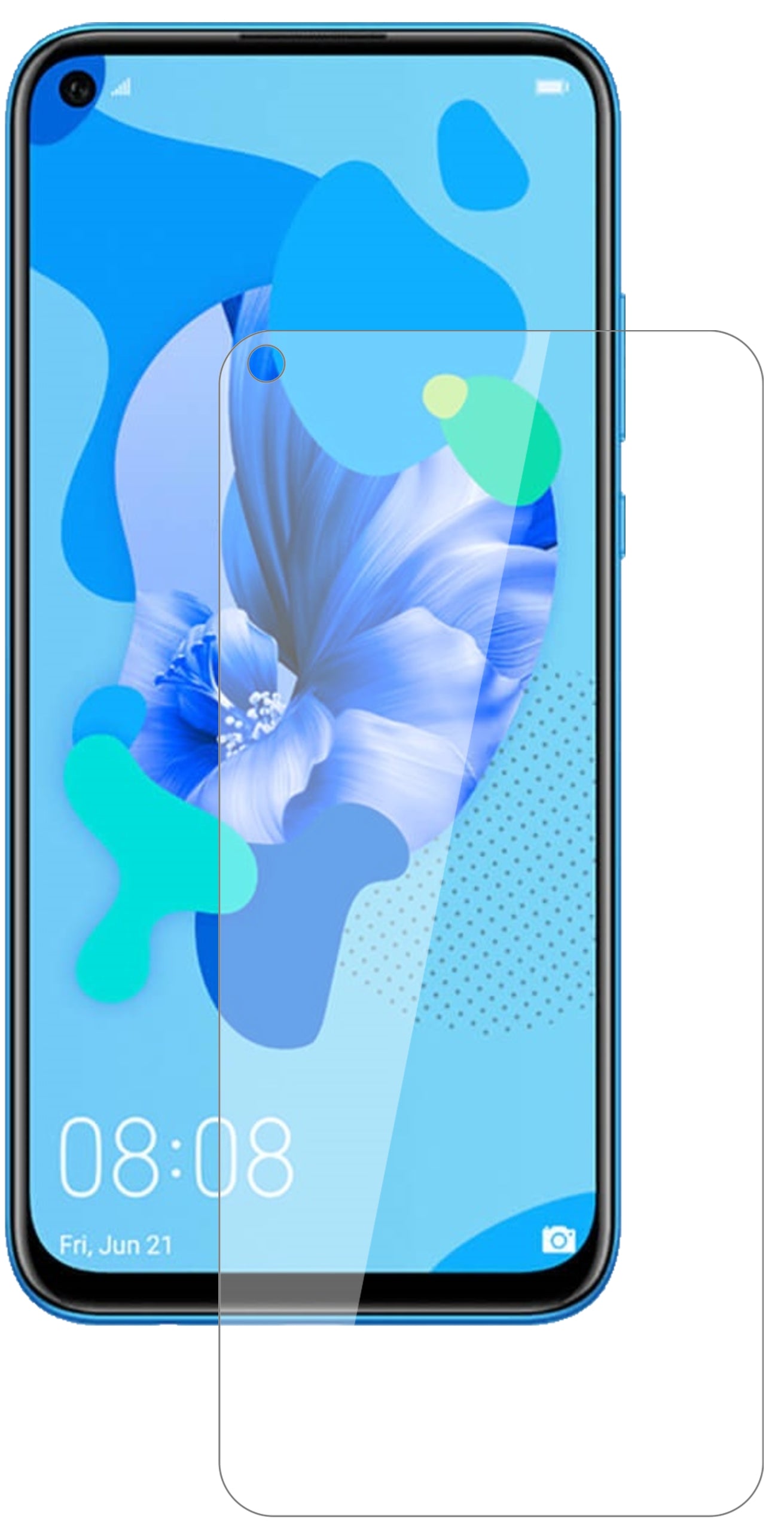 Huaweinova 5i mit aufgebrachter dipos Flex Schutzfolie, glasklare Darstellung ohne Einschränkungen
