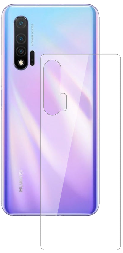 Huaweinova 6 Rückseite mit aufgebrachter dipos Flex Schutzfolie, glasklare Darstellung ohne Einschränkungen