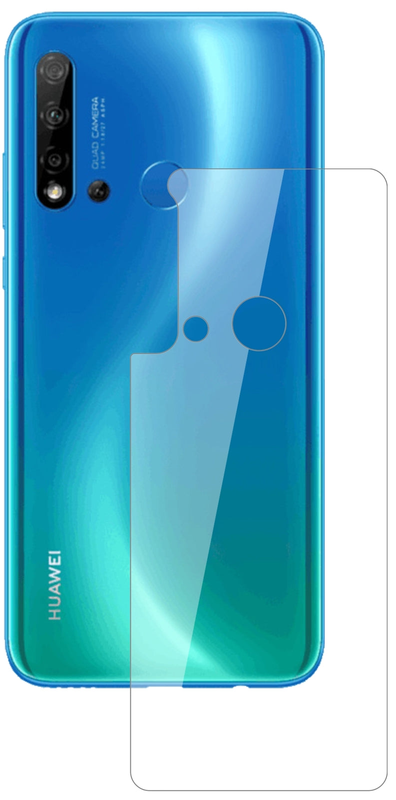 HuaweiP20 lite (2019) Rückseite mit aufgebrachter dipos Flex Schutzfolie, glasklare Darstellung ohne Einschränkungen