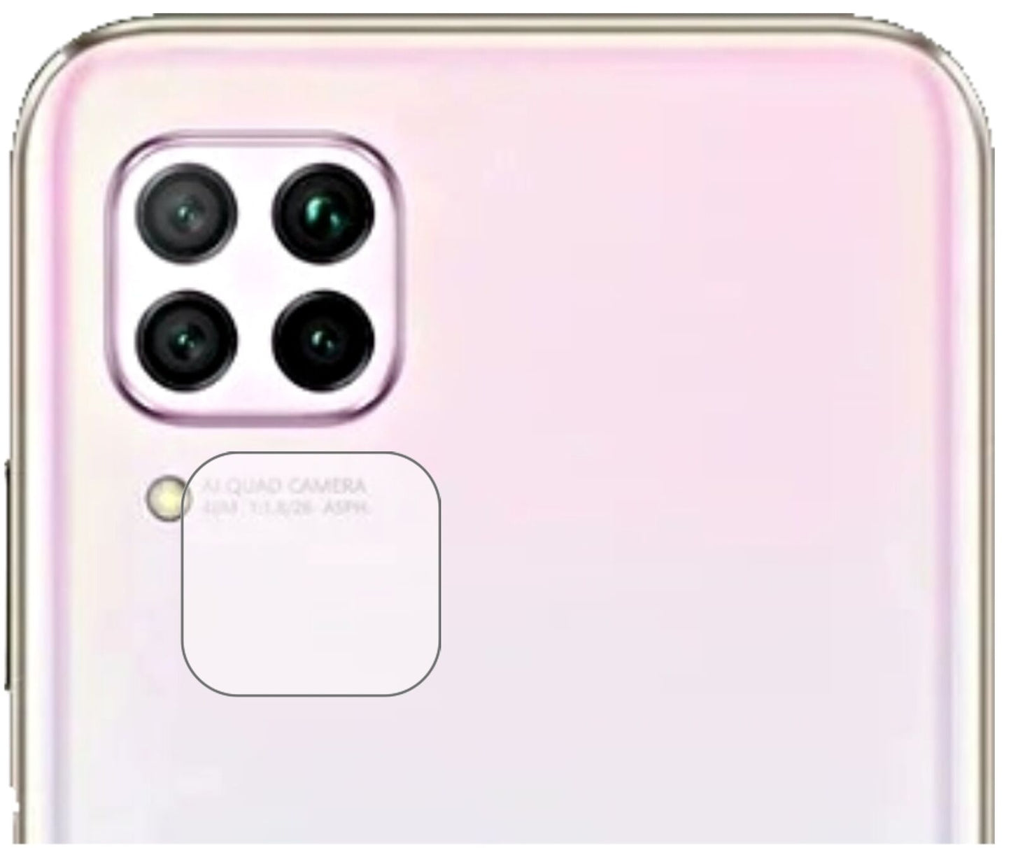 HuaweiP40 Lite Kameralinse mit aufgebrachter dipos Flex Schutzfolie, glasklare Darstellung ohne Einschränkungen