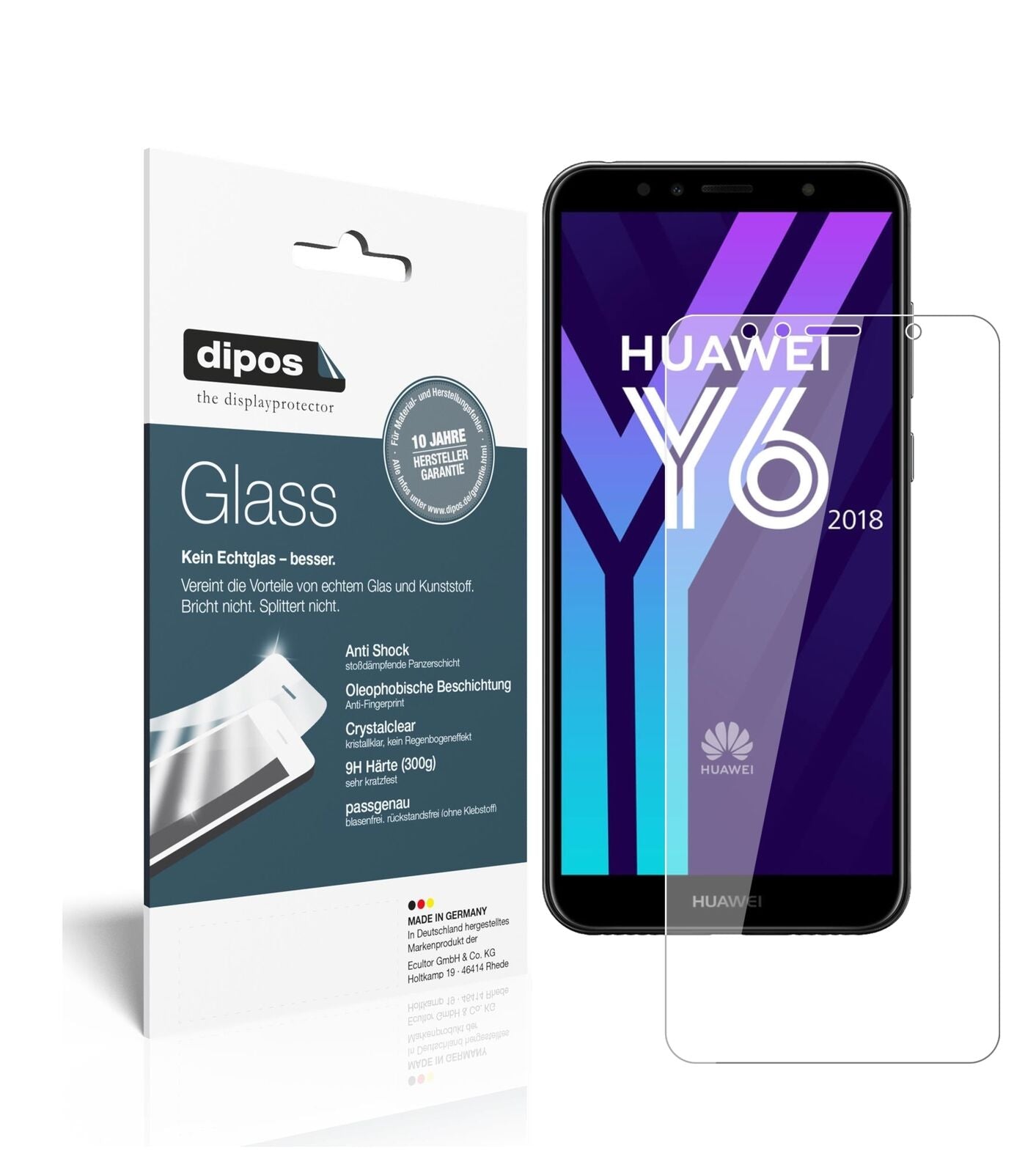 HuaweiY6 (2018) mit aufgebrachter dipos Flex Schutzfolie, glasklare Darstellung ohne Einschränkungen