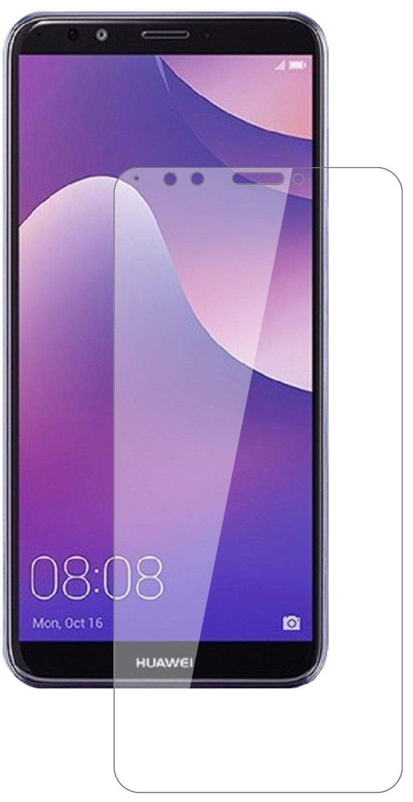 HuaweiY7 (2018) mit aufgebrachter dipos Flex Schutzfolie, glasklare Darstellung ohne Einschränkungen