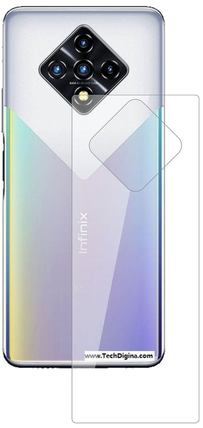 InfinixZero 8 Rückseite mit aufgebrachter dipos Flex Schutzfolie, glasklare Darstellung ohne Einschränkungen