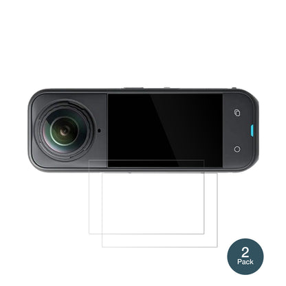 Insta360X5 mit aufgebrachter dipos Flex Schutzfolie, glasklare Darstellung ohne Einschränkungen