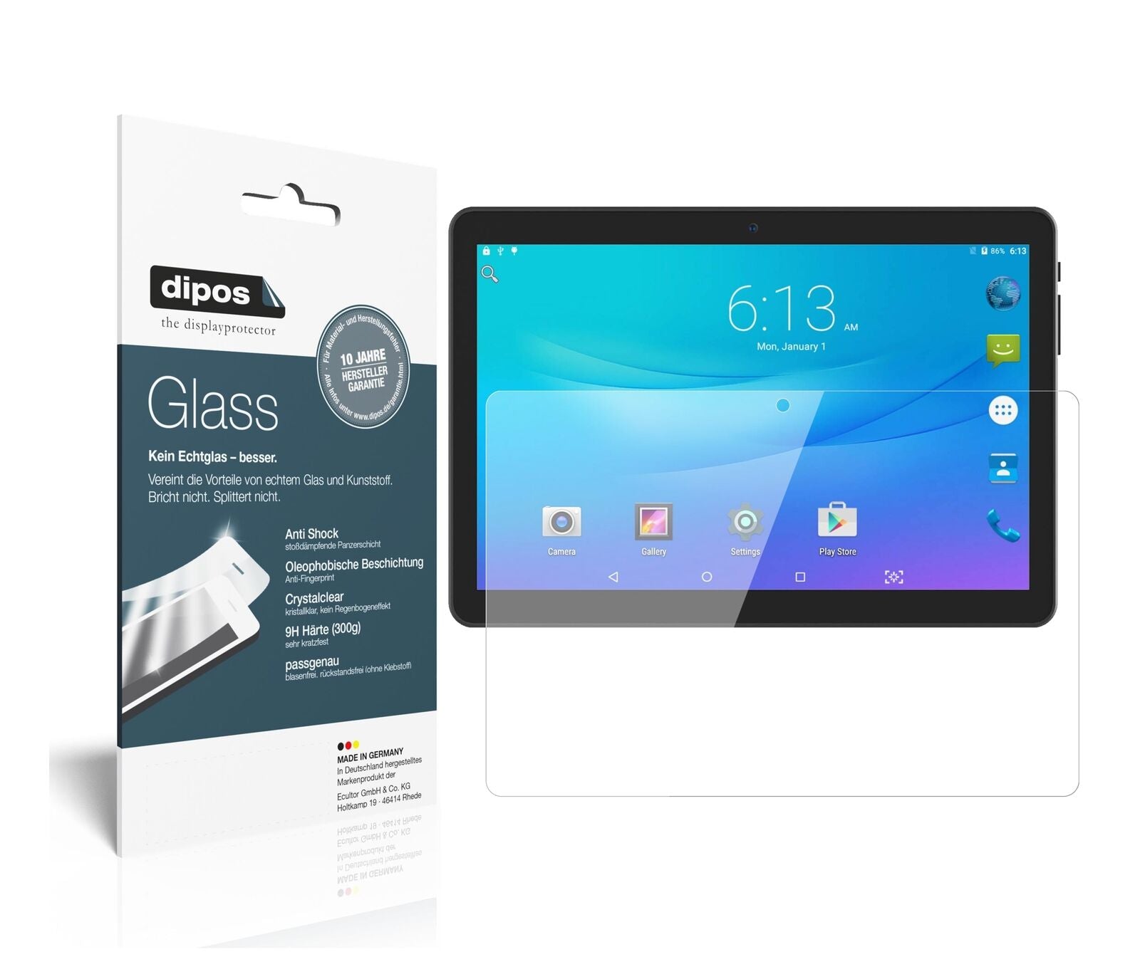 Lectrus10.1 Zoll Tablet mit aufgebrachter dipos Flex Schutzfolie, glasklare Darstellung ohne Einschränkungen