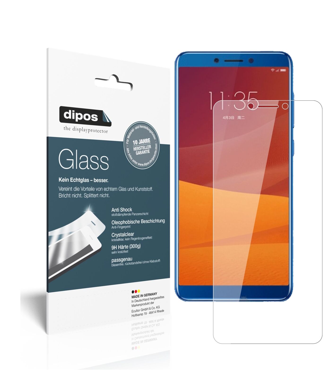 LenovoK5 (2018) mit aufgebrachter dipos Flex Schutzfolie, glasklare Darstellung ohne Einschränkungen