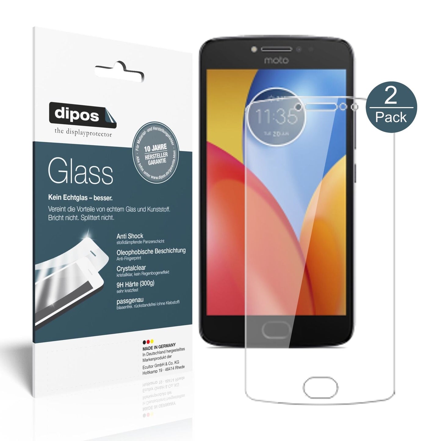 LenovoMoto E4 Plus mit aufgebrachter dipos Flex Schutzfolie, glasklare Darstellung ohne Einschränkungen