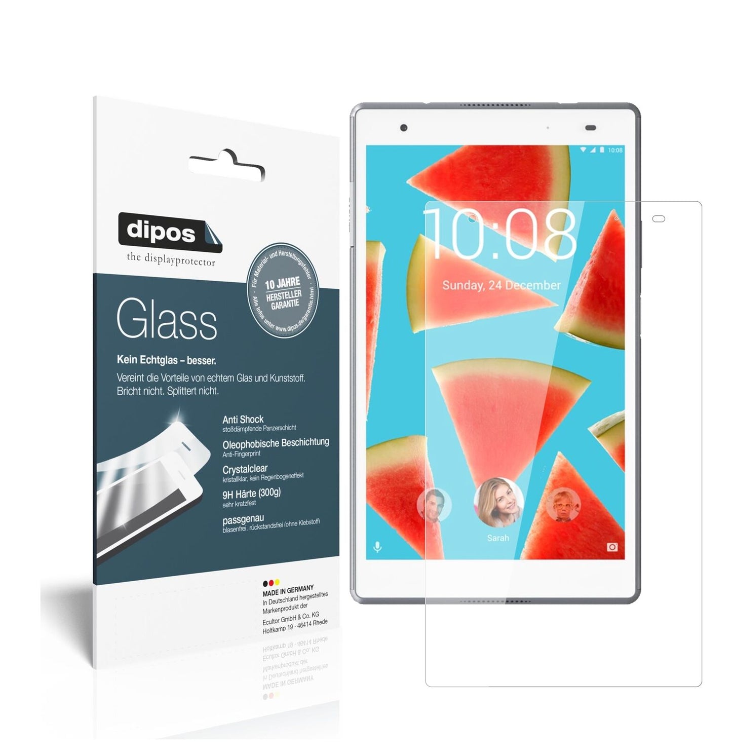 LenovoTab 4 8 Plus mit aufgebrachter dipos Flex Schutzfolie, glasklare Darstellung ohne Einschränkungen