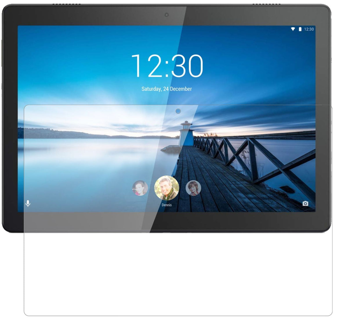 LenovoTab M10 HD mit aufgebrachter dipos Flex Schutzfolie, glasklare Darstellung ohne Einschränkungen