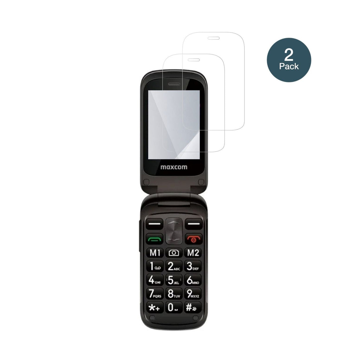 MaxComComfort MM834 4G mit aufgebrachter dipos Flex Schutzfolie, glasklare Darstellung ohne Einschränkungen