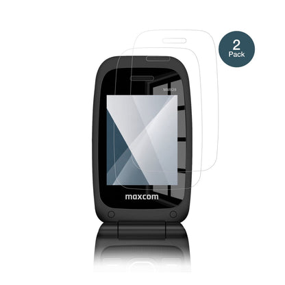 MaxcomMM828 Aussenseite mit aufgebrachter dipos Flex Schutzfolie, glasklare Darstellung ohne Einschränkungen