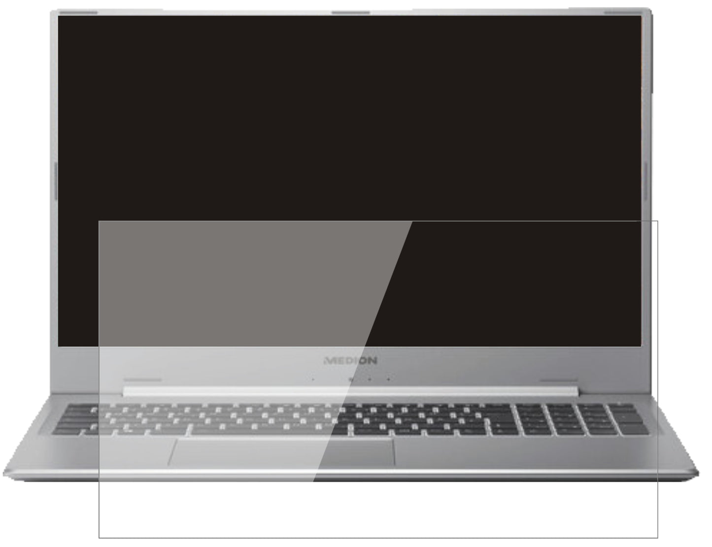 MedionAkoya S17404 mit aufgebrachter dipos Flex Schutzfolie, glasklare Darstellung ohne Einschränkungen