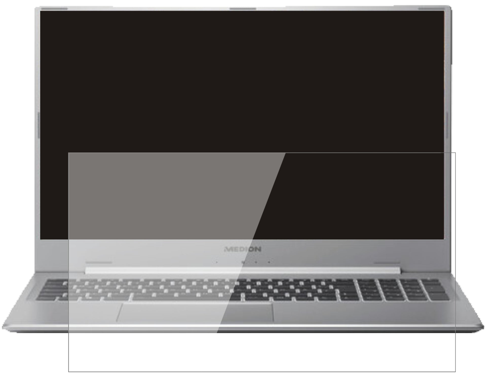 MedionAkoya S17404 mit aufgebrachter dipos Flex Schutzfolie, glasklare Darstellung ohne Einschränkungen