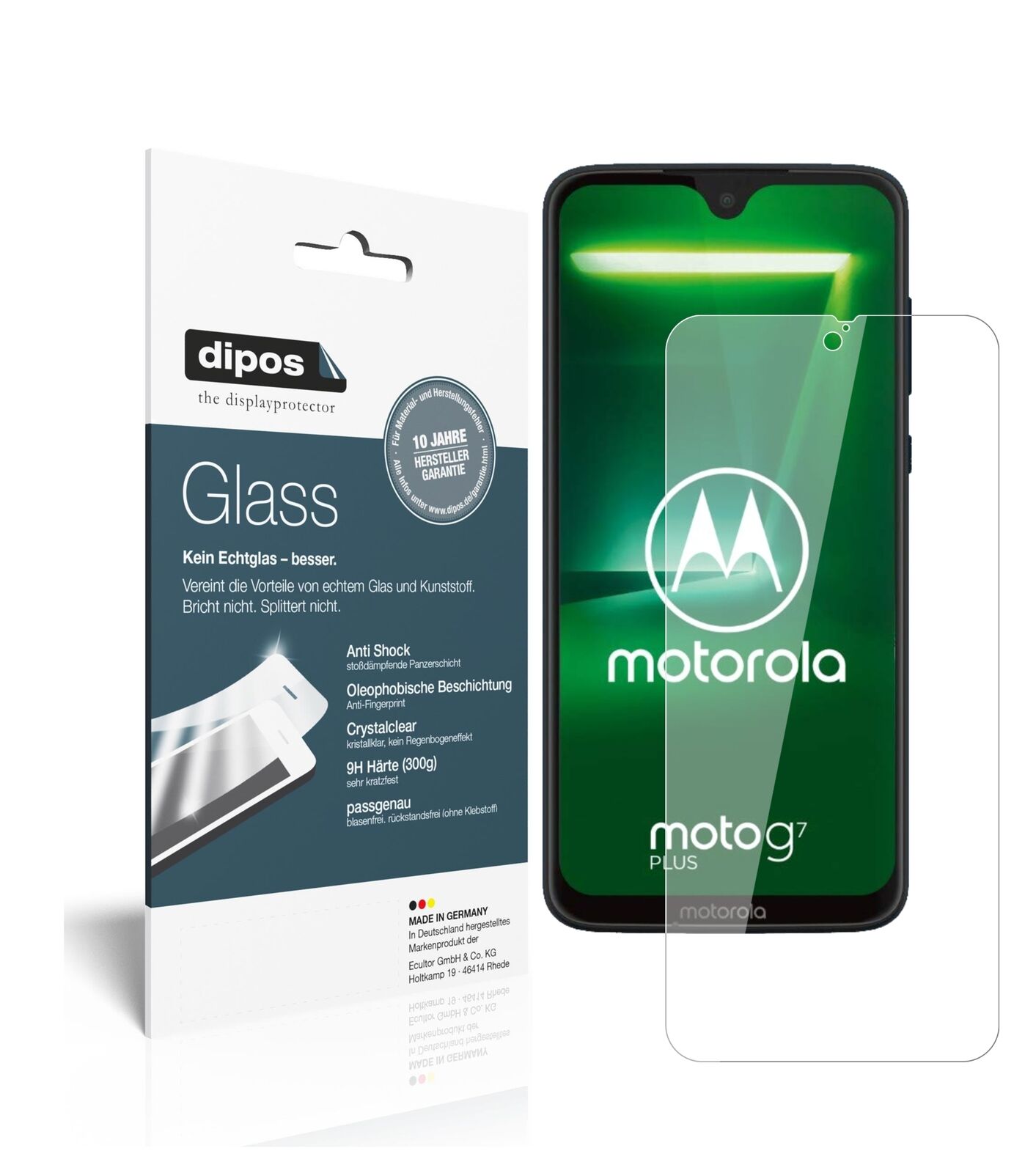 MotorolaMoto G7 Plus mit aufgebrachter dipos Flex Schutzfolie, glasklare Darstellung ohne Einschränkungen
