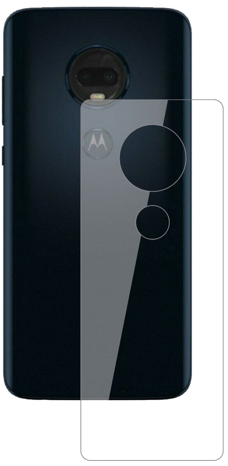 MotorolaMoto G7 Plus Rückseite mit aufgebrachter dipos Flex Schutzfolie, glasklare Darstellung ohne Einschränkungen